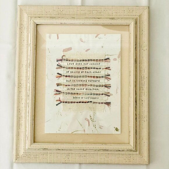 Vintage Handmade French Quote Wall Art With Woven Fabric In Distressed Frame - Picture 3 of 6